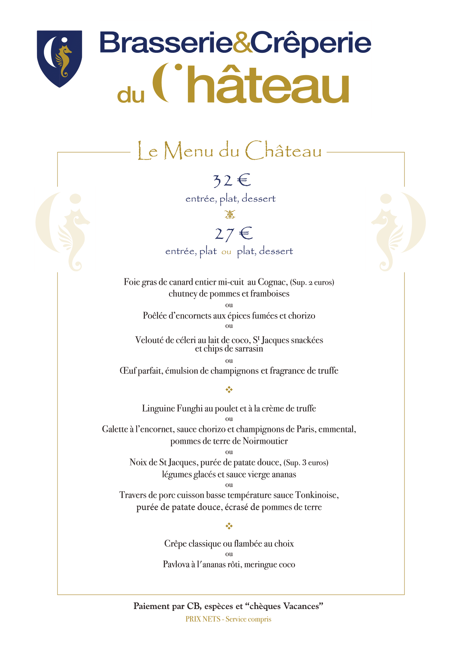 Carte et menu Crêroie du Château