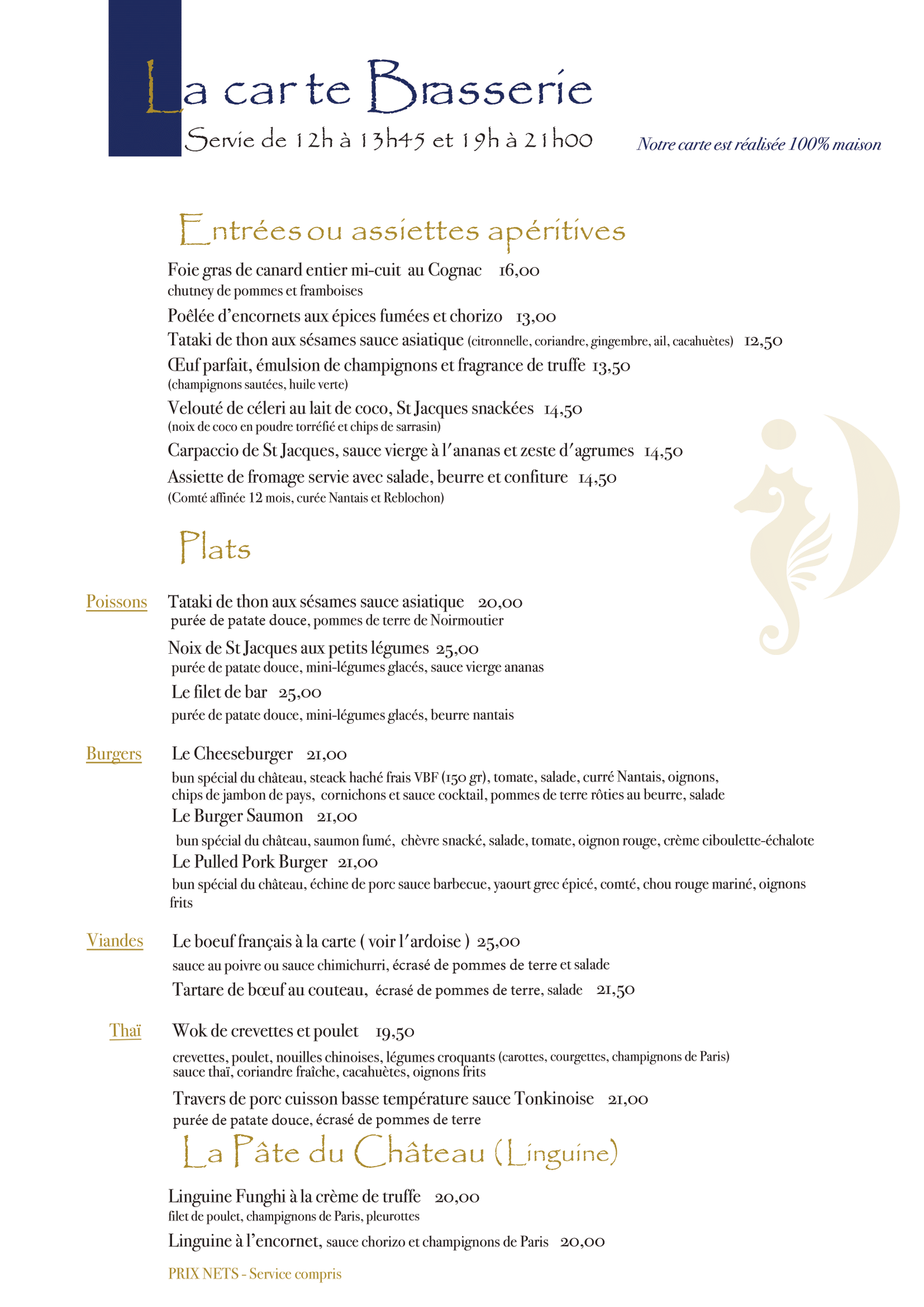 La Carte Brasserie - La Crêperie du Château