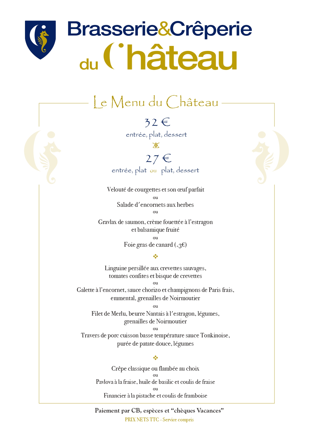Carte et menu Crêroie du Château